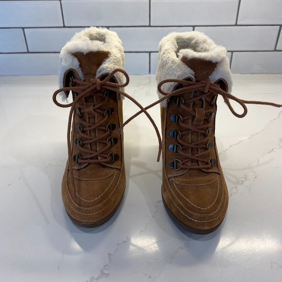 Bjorndal Falan Fur Lined Suede Ankle Booties Cognac Size 6 - Picture 5 of 9